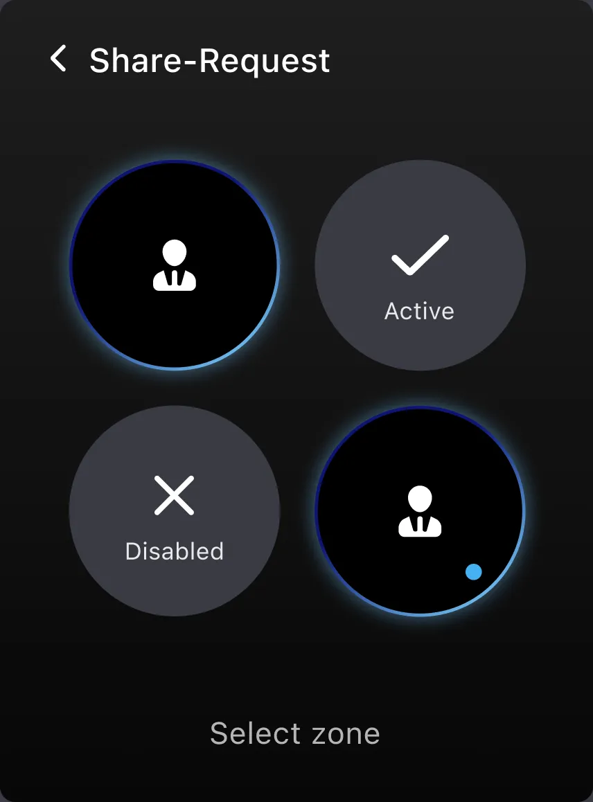 Select zone: two zones active, one disabled