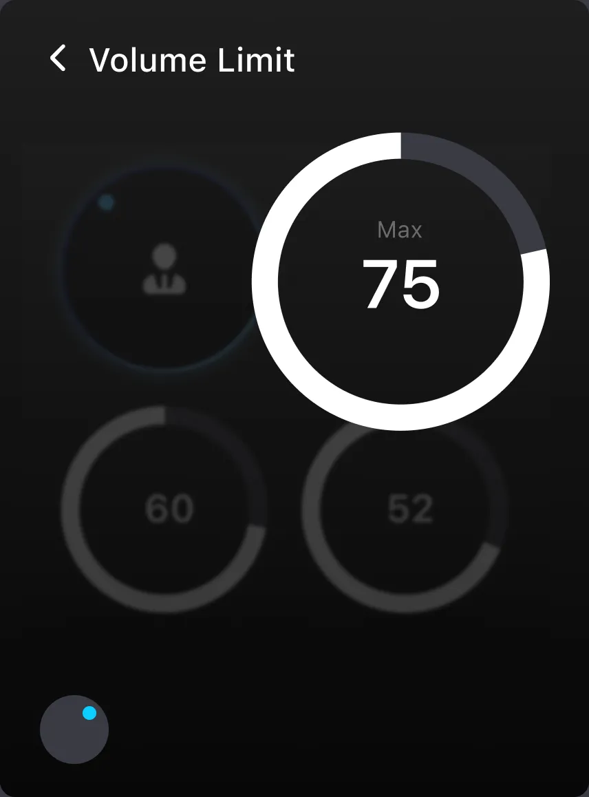 Volume Limit: a dial set to a maximum of 75 for one zone, others at 60 and 52