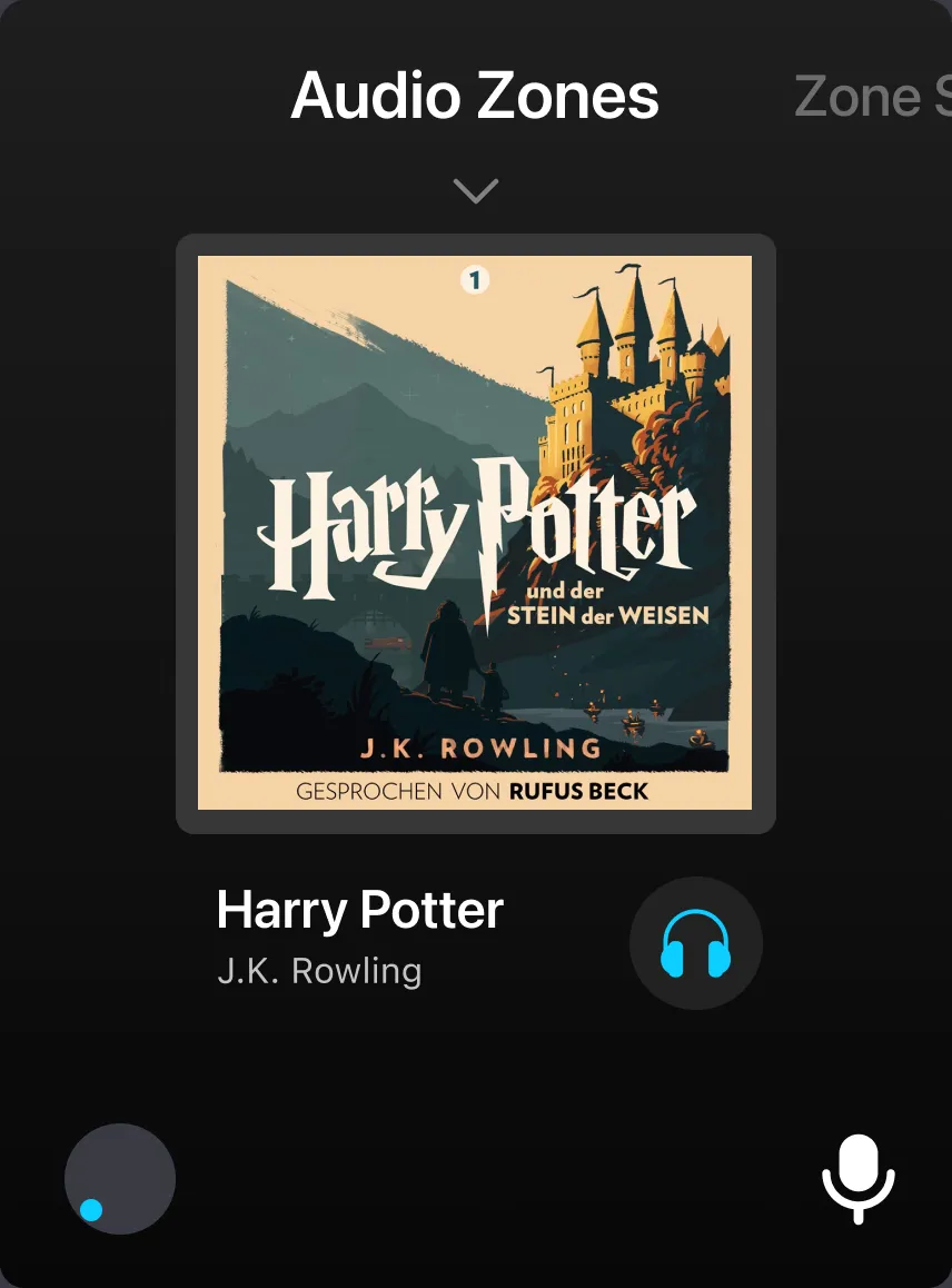 Another zone’s Harry Potter audiobook, with a headphones button to listen in