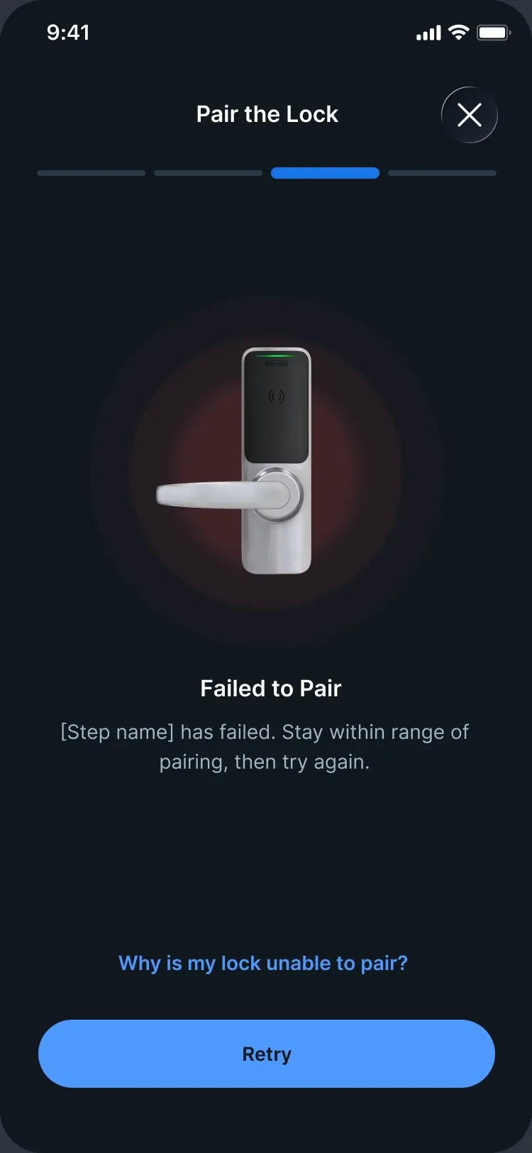 Failed to pair, with a link to why