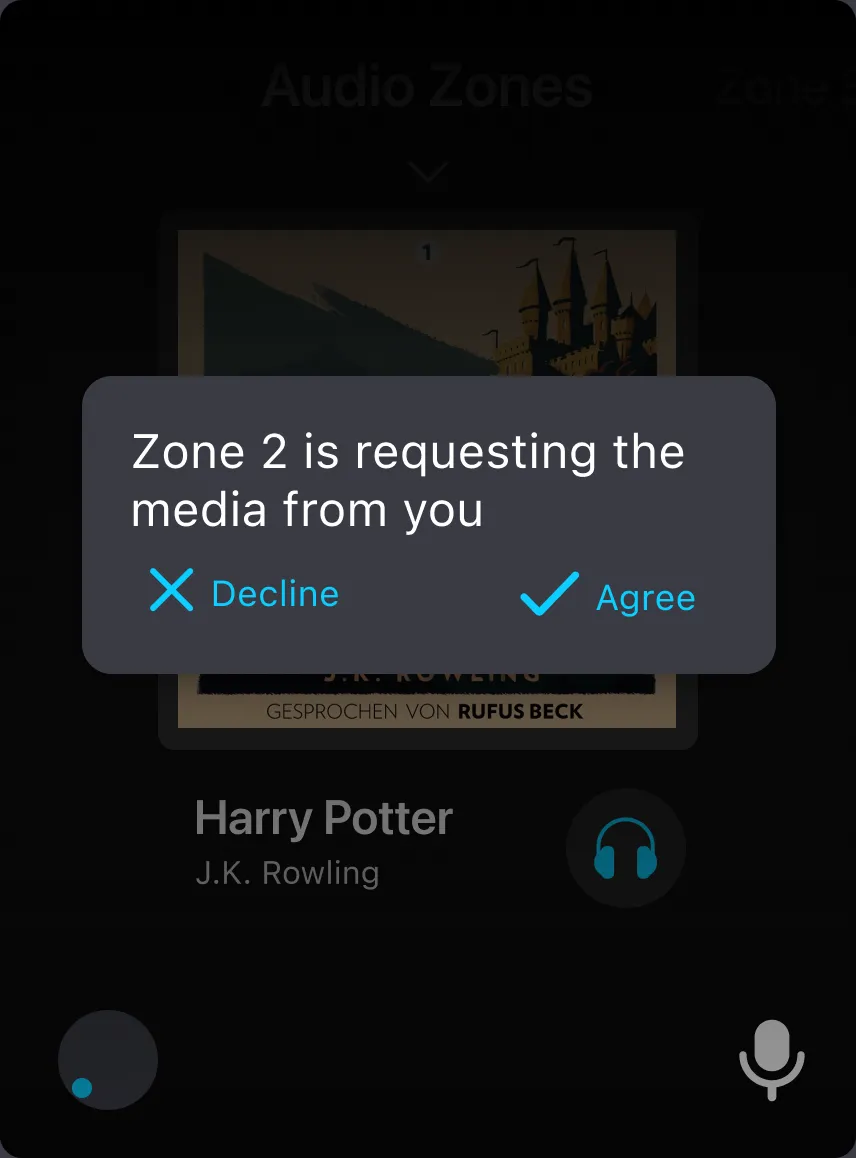 Notification: Zone 2 is requesting the media from you, with Decline and Agree