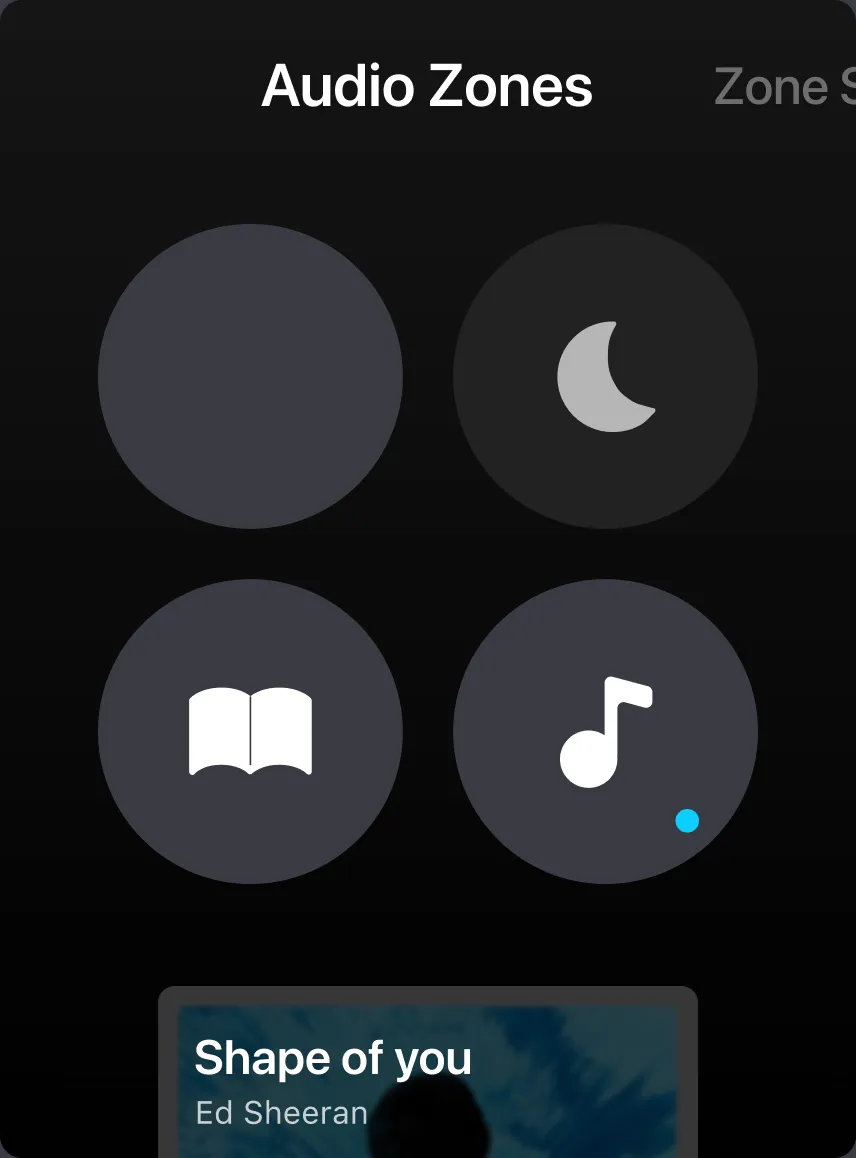 Four zone bubbles: empty, do not disturb, audiobook and music