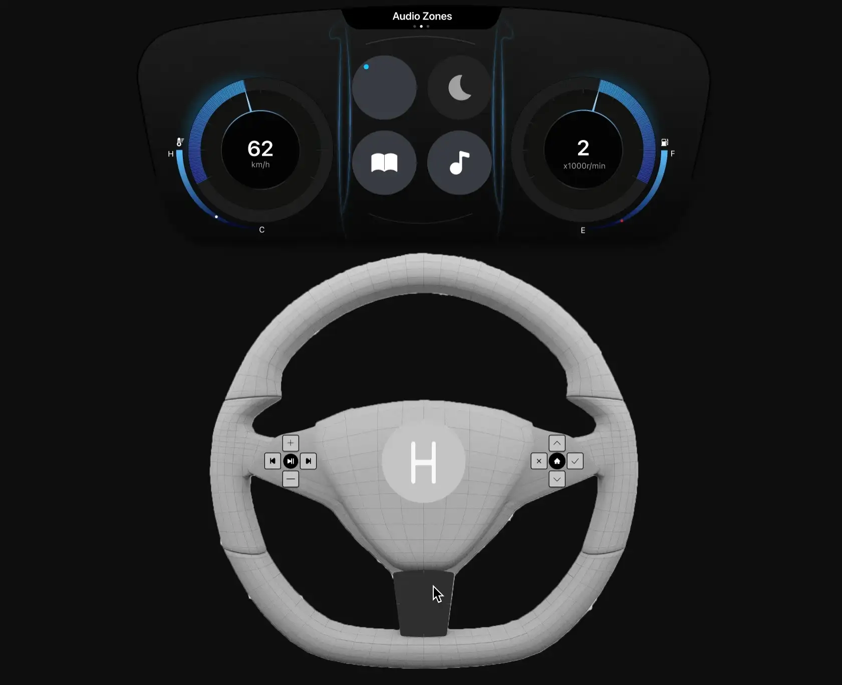 Animated prototype: the driver turns on Do not disturb from the dashboard