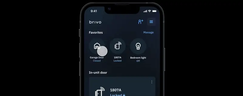 Animation of the home screen: tapping the garage door in Favorites